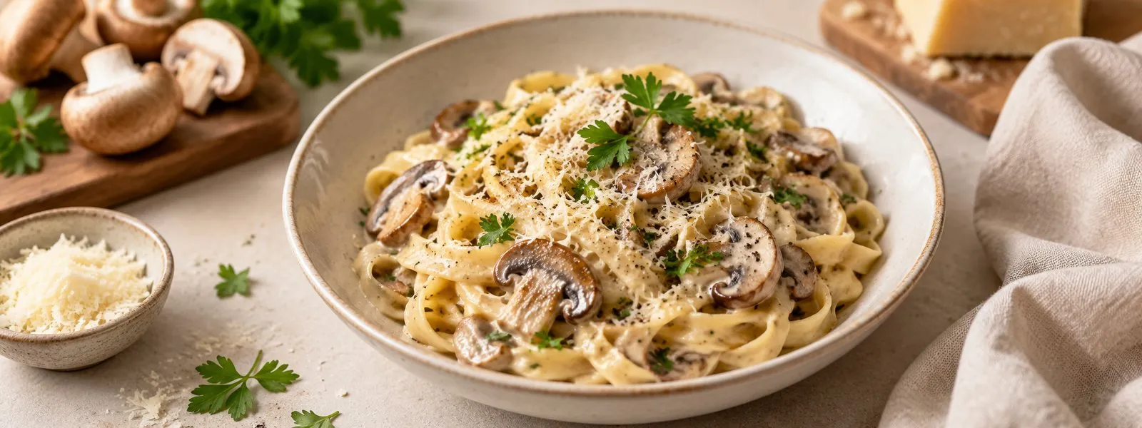 Pâtes crémeuses aux champignons