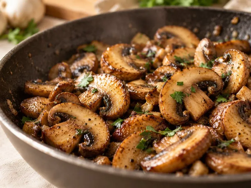 Les champignons bien dorés à la poêle